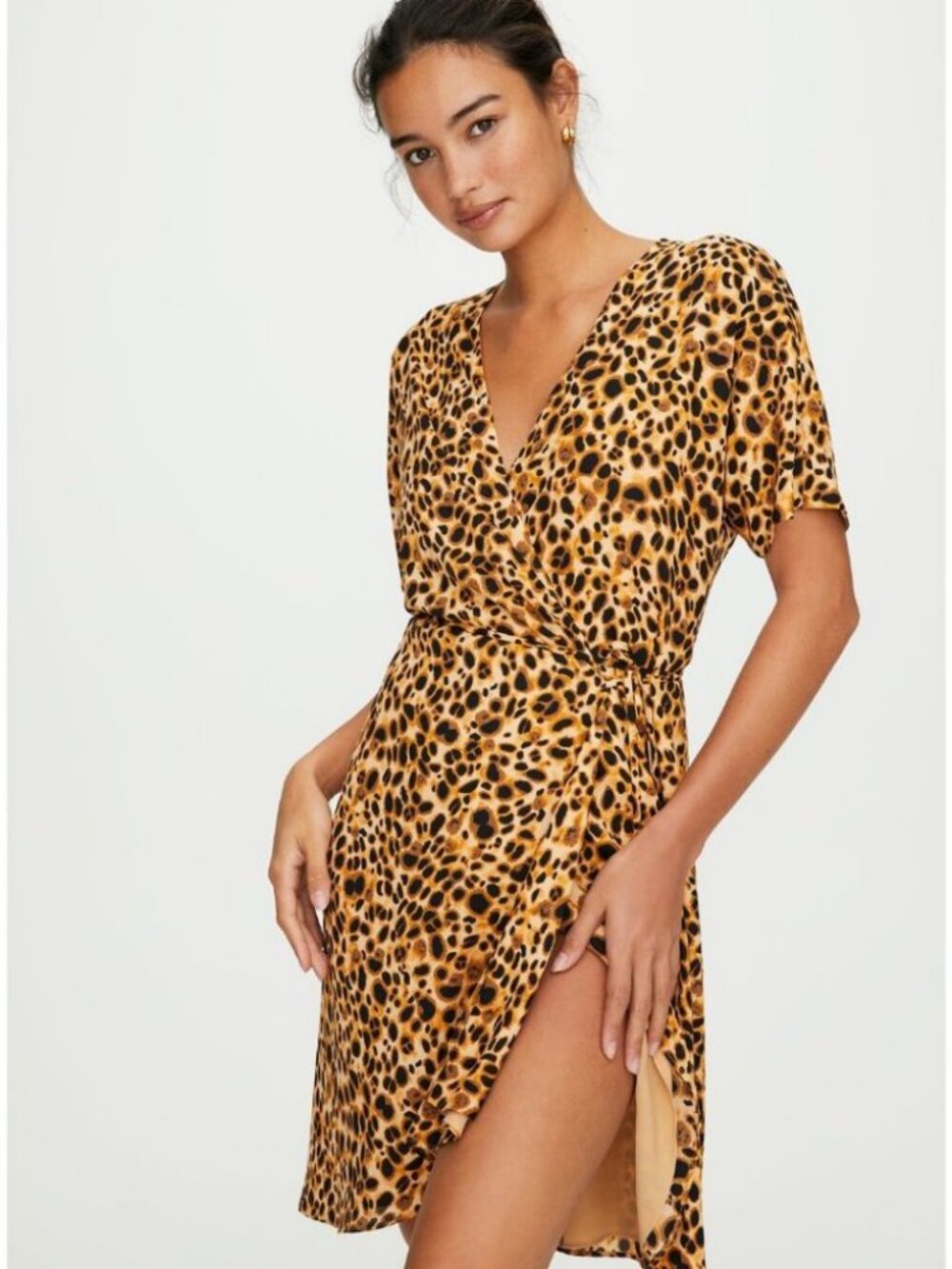 Babaton Wallace Short-sleeve Wrap Dress Raw Sienna Black / Size XS